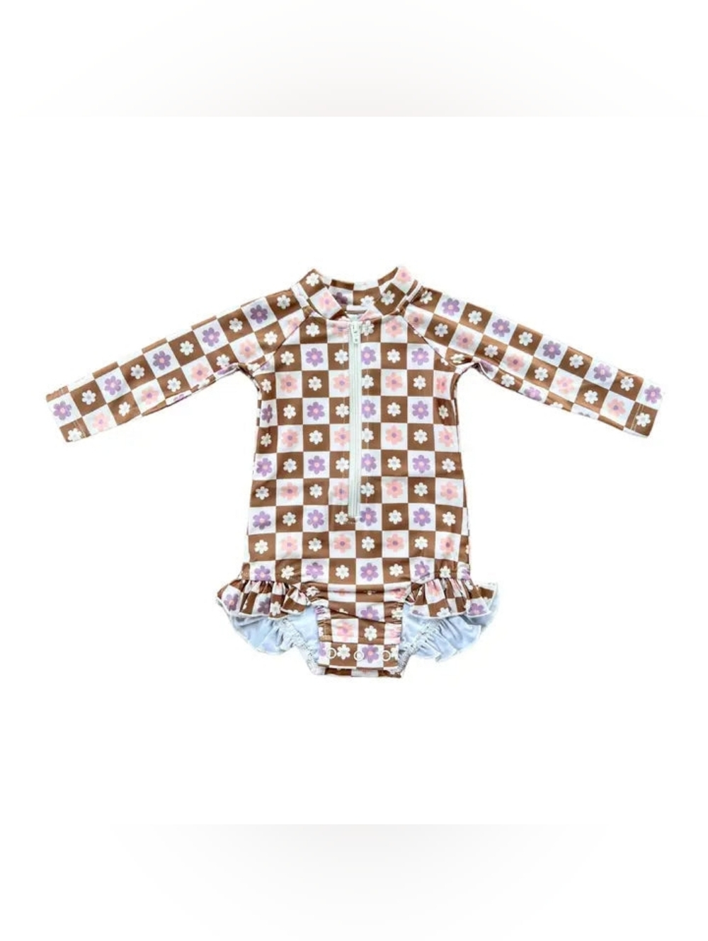 Babysprouts | Checker in Retro Daisy Girl’s One Piece Ruffle Rash Guard Swimsuit